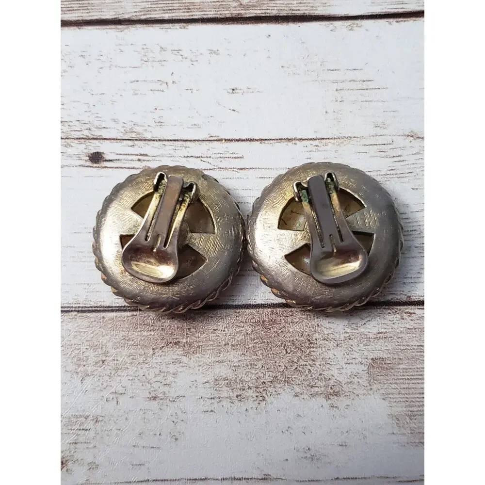 Vintage Clip On Earrings - Golden Cream Tone with Gold Tone Halo Large 1 & 1/8